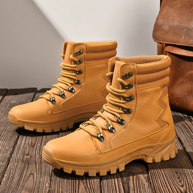 

Men Hiking Boots High Top Leather Breathe Desert Anti Slip Durable Outdoor Sneakers Unisex Shock-absorbing Forest Walking Shoes