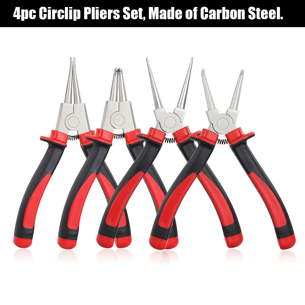 4Pcs Heavy Duty Circlip Pliers Set Fixed Tip Internal External Snap Ring Pliers for Ring Remover Hardware Repair Hand Tools