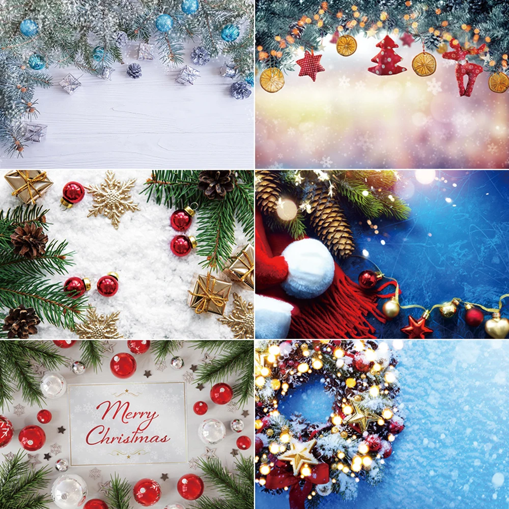 

MOON.QG Snowy Christmas Photography Background Pine Brance Gifts Snow Carpet Photozone Backdrop Children Studio Photozone Props