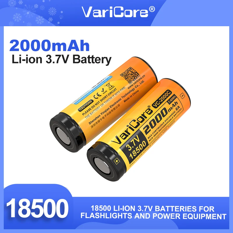 VariCore VC-2000C 18500 2000mAh 3.7V 充電式バッテリー Recarregavel リチウムイオン電池 LED 懐中電灯ヘッドランプ用 18*50MM