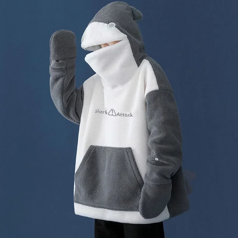Autumn Winter Kawaii Shark Shape Hoodie For Women Cute And Funny Coat Korean Fashion Loose All-match Oversized Thicken Hoodie