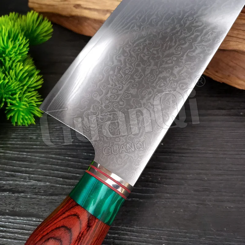 7 Inch Damascus Steel Cleaver Knife Chinese Kitchen Chef Knife Wood Handle Meat Slicer Sashimi Butcher Knives Cutlery