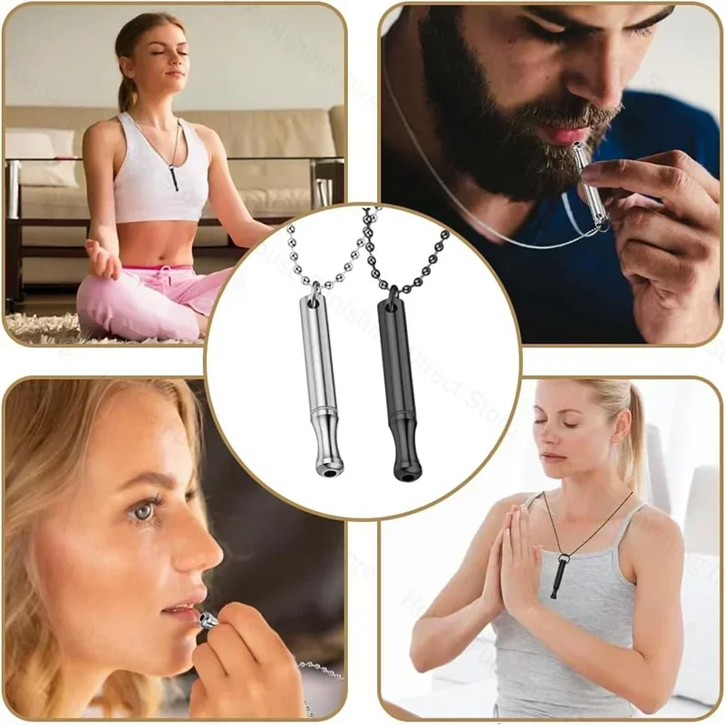 Stainless Steel Anxiety Necklace for Women Men Stress Relief Mindful Breathing Necklace Meditation Whistle Relaxation Jewelry