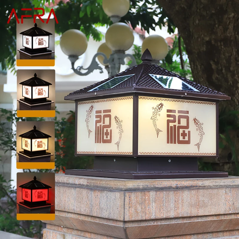 

AFRA Solar Post Lamp LED Outdoor Chinese Pillar Lights Waterproof IP65 With Remote Control for Home Villa Courtyard