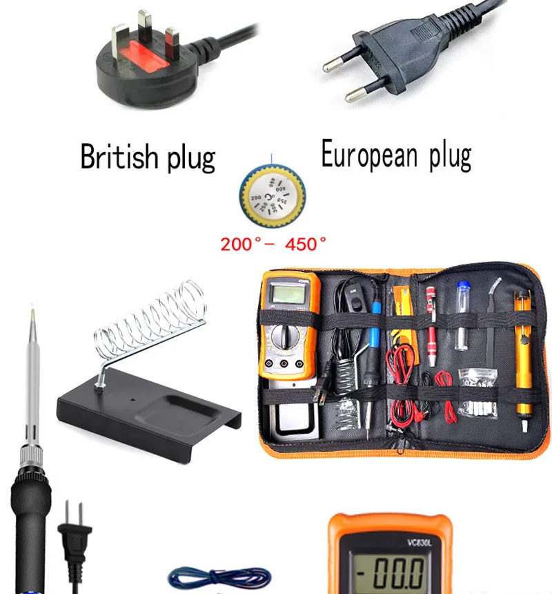 Электрический паяльник с регулируемой температурой, маленький бытовой набор для сварки, 60 Вт, набор инструментов, многофункциональный мультиметр