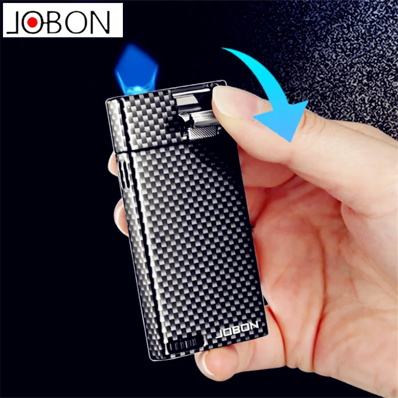 JOBON Lighter - 9MM Body Flat & Blue Flame Visible windproof Jet Gas Window Gear Type Flame Adjustment Reliable Ignition Tool