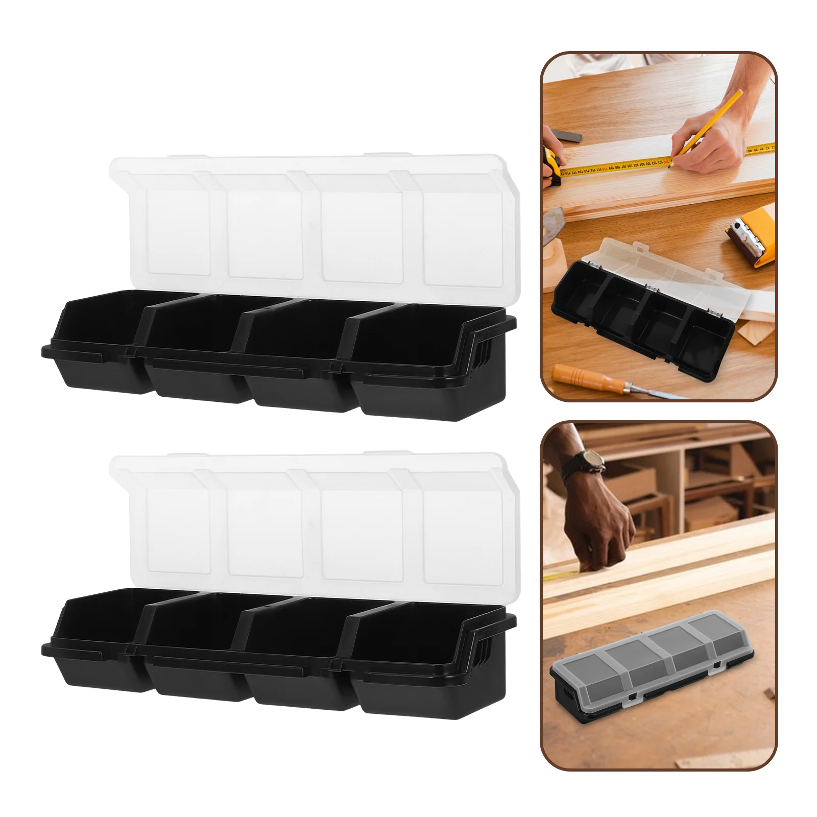 2 Pcs Screw Parts Box Plastic Divided Storage Bins Small Containers Hardware Organizer Tool Cart Tools Nail and Stackable