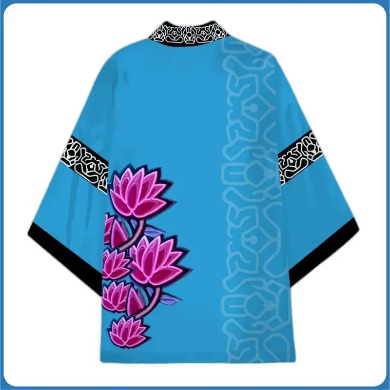 المرأة هالوين كرنفال كيمونو عيد الميلاد الأرجواني زهرة نمط الأزرق ثوب الكيمونو الياباني دور اللعب سترة معطف تأثيري حلي #3