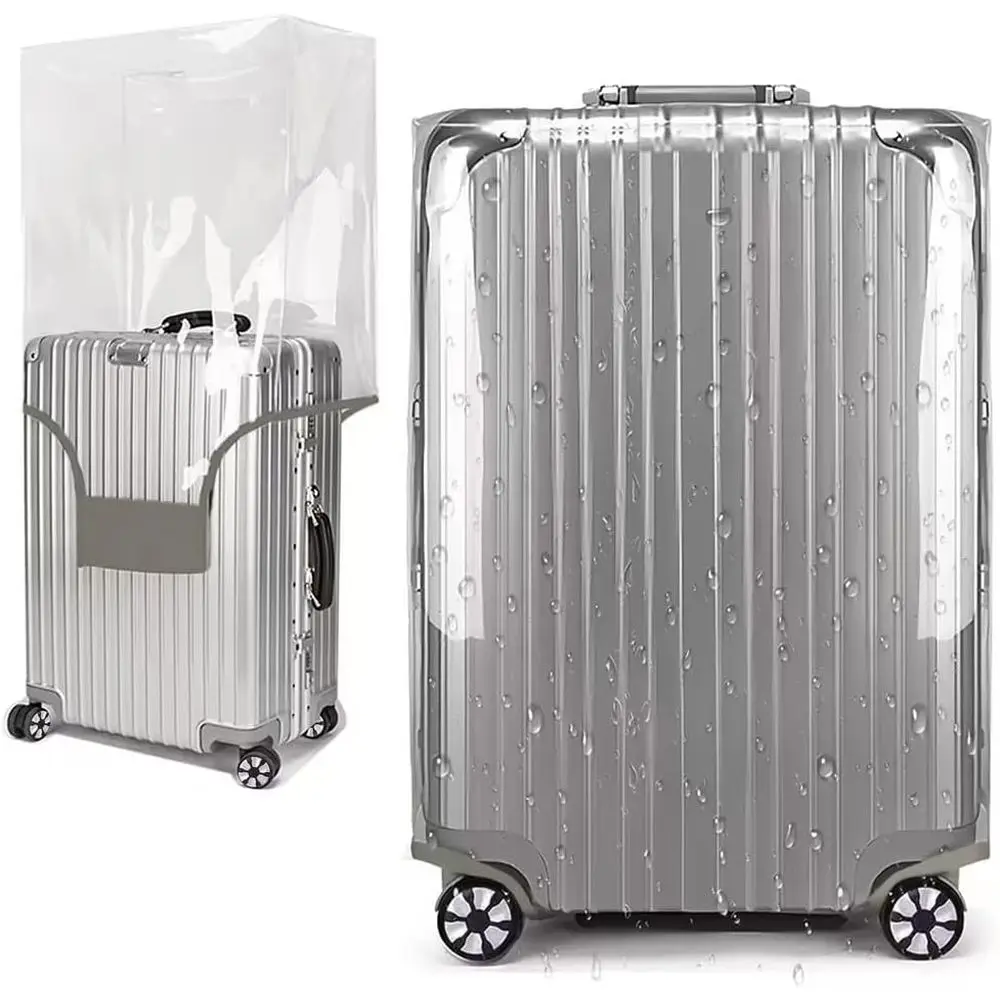 PVC Luggage Cover - Waterproof, Dustproof, Anti-Scratch for Suitcases 20-30 Inch (Gray Trim)
