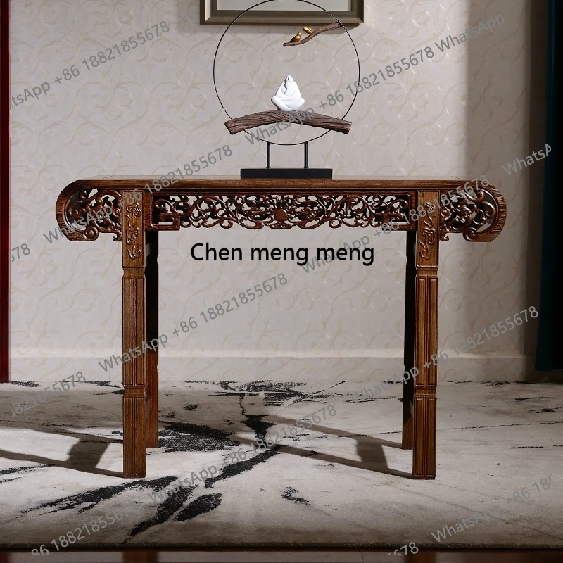 

Red wood carving flower case chicken wing wood porch table Chinese solid wood case table antique table