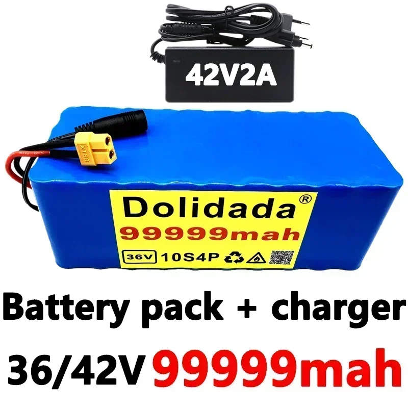 

18650Battery 36V 10S4P 36V 99999mAh Battery 1000W High Power Battery 99999mAh Ebike Electric Bike Charger BMS XT60+42V2A Charger