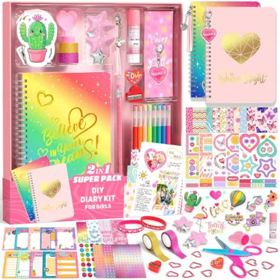 

2-Pack DIY Journal Kit for Girls, Journal Set for Tween and Teen Girl 6-8-14 Year Old, Scrapbook and Diary Supplies Toy Set, Ar