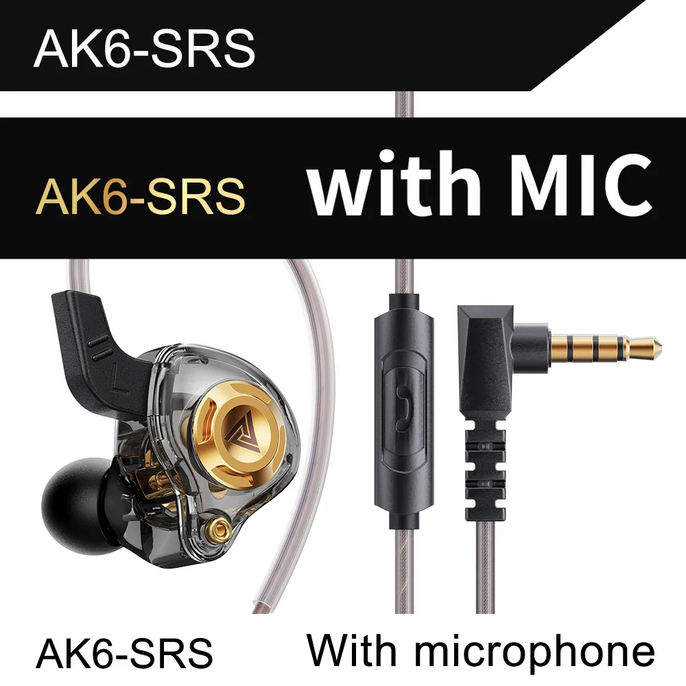 

QKZ AK6 Mobile Phone Earphone In-ear Dynamic Earphones 3.5mm HiFi Sound Professional Wired Earbuds with Mic for Call Music Gamer