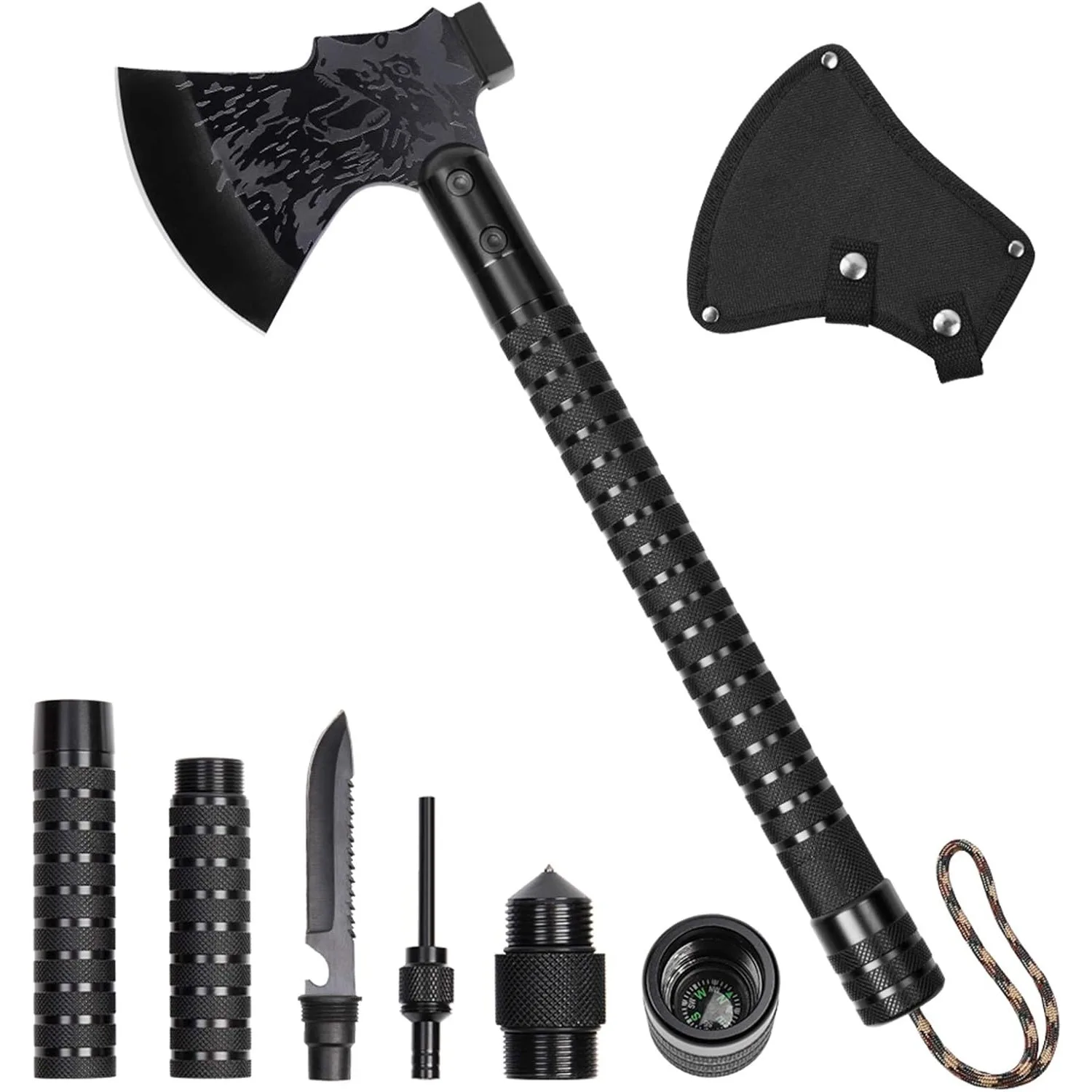 

Folding Tactical Survival Axe/Hatchet with Hammer & Nylon Sheath for Outdoor Camping & Survival Gear