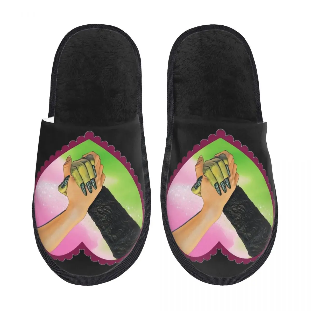 Winter House Cotton Slippers Wicked Movie Glinda And Elphaba Hands Household Fur Slides Slippers Living Room Soft Non-slip Slide