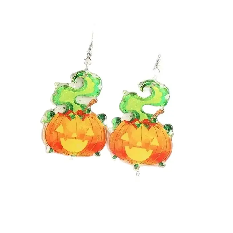 1Pair Fashion Halloween Creative Acrylic Stacked Pumpkin Cats Dangle Earrings For Women Birthday Festival Gift Lovely Jewelry