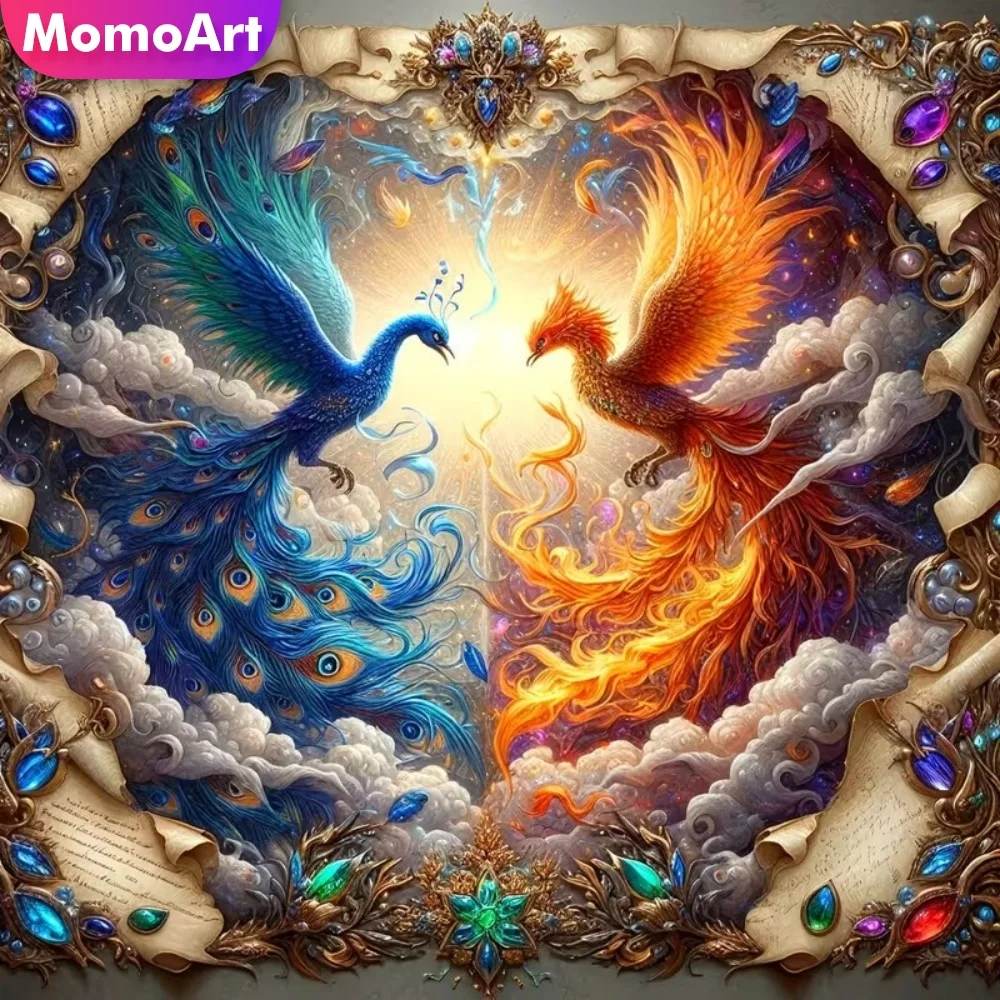 Momoart Pfau Diamant-Stickerei Tier Phönix Diamant-Mosaik Bild aus Strass DIY Malerei Vogel Handgemachtes Hobby