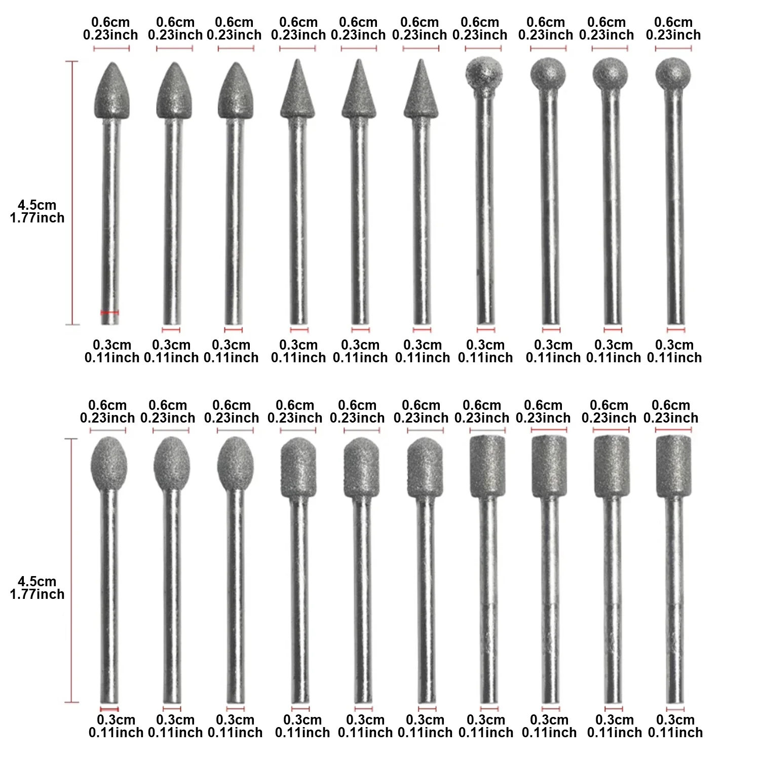 20Pcs Diamond Burr Bit Set Rotary Tool Stone Carving Set with 1/8 inch Shank for Stone Ceramic Glass Carving Polishing Engraving