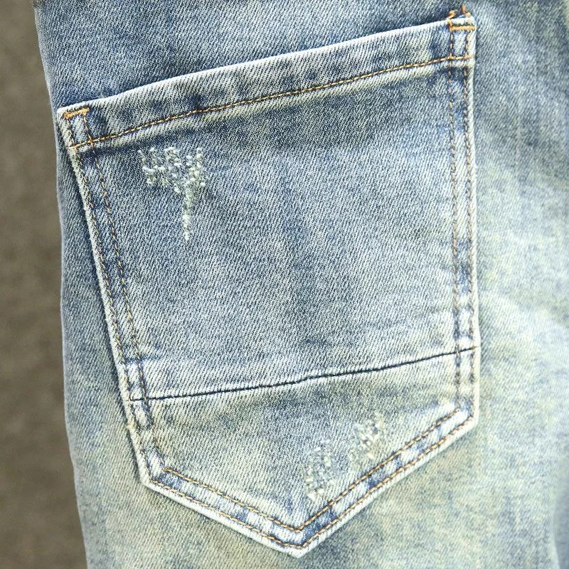 2024 Lente En Herfst Nieuwe Mode Blauwe Patchwork Denim Broek Heren Casual Slank Comfortabel Ademend Hoge Kwaliteit Jeans 28-36