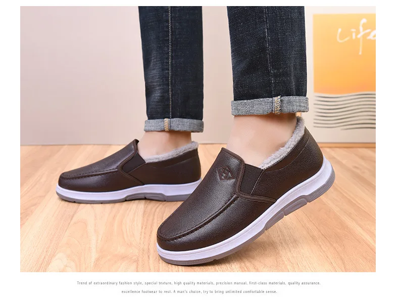 Herren-Winterschuhe mit Fleece-Futter, lässiger Schnitt, zum Hineinschlüpfen, wasserdichtes PU-Obermaterial, rutschfeste, dicke Sohle, warmes Schuhwerk für ältere Herren. – Detail 16