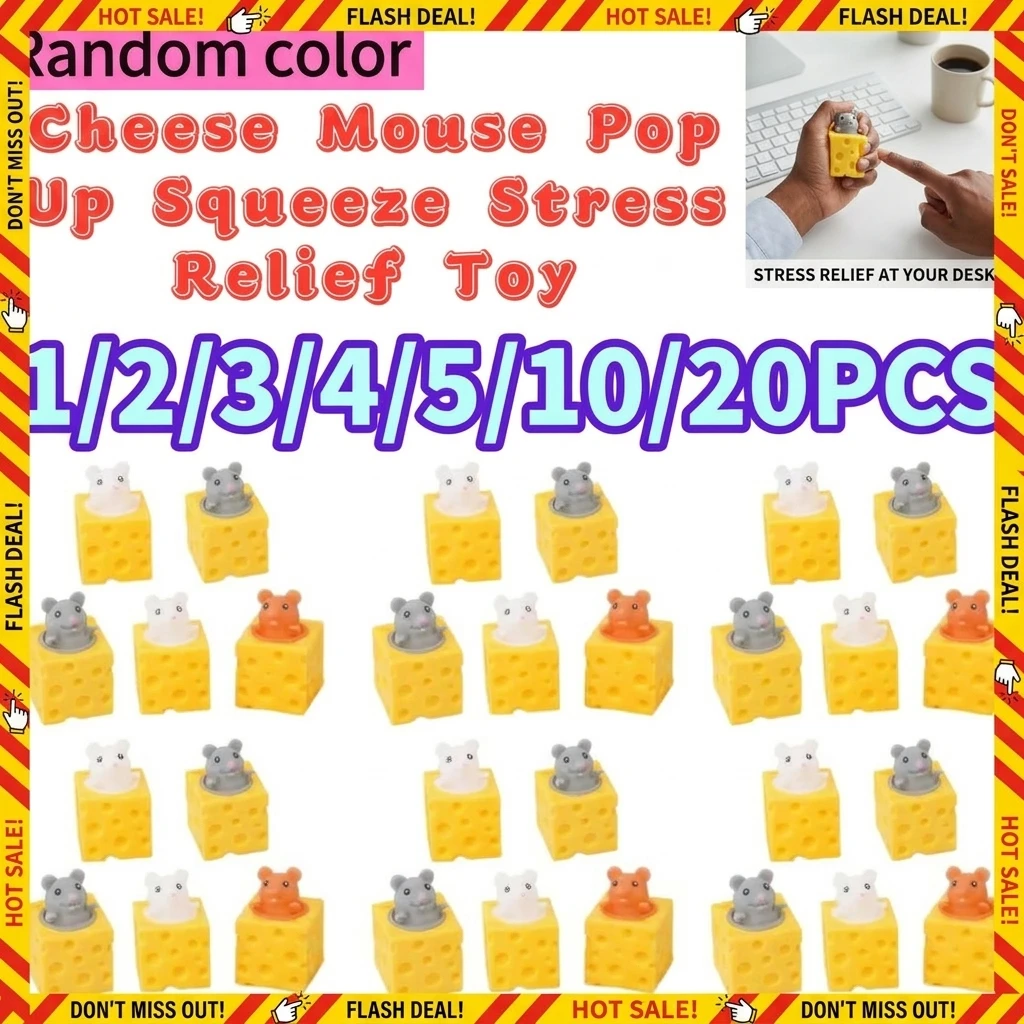 1/2/3/4/5/10/20PCS Cheese Mouse Pop Up Squeeze Stress Relief Toy, TPR Fidget Sensory Toy for Kids & Adults Hide and Seek Figures