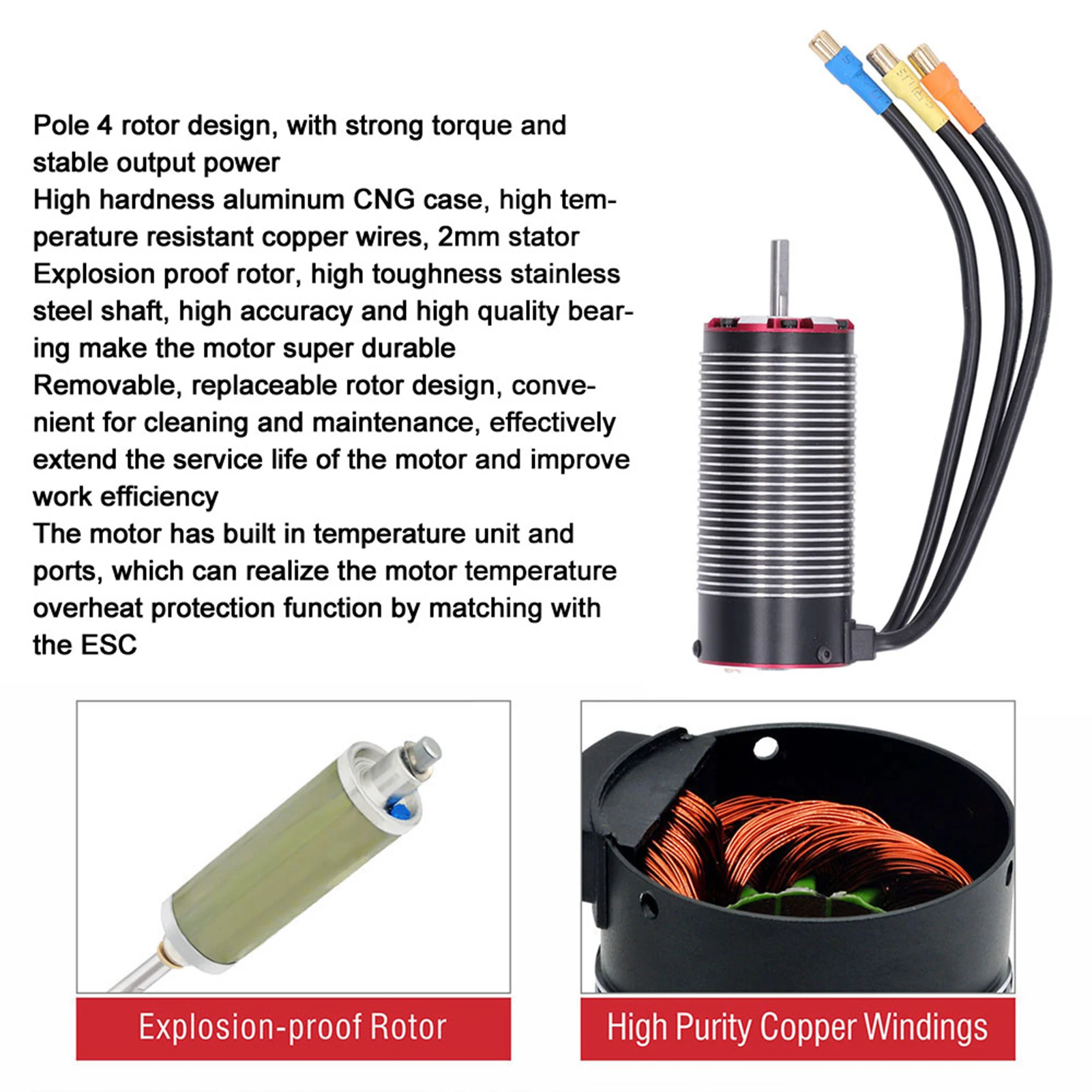 Silnik bezszczotkowy 4292, odporny na ciepło, z wysokim wirnikiem, silnik bezczujnikowy 4292 V2 z wewnętrznym obrotem do tuningu samochodów RC.