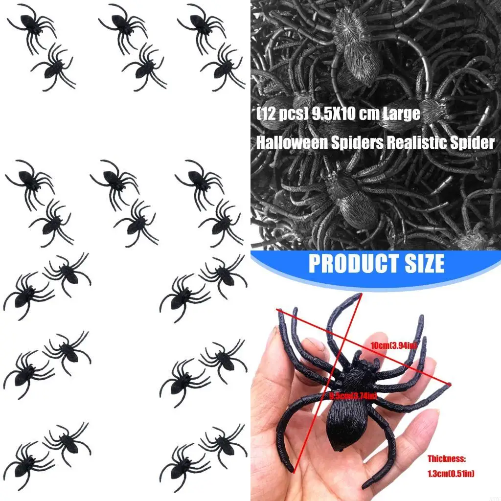 

A5YC Scary Plastic Large Spiders Set of 12 Realistic Scary Crawlers Figurine for Horror Theme Party Halloween Decoration