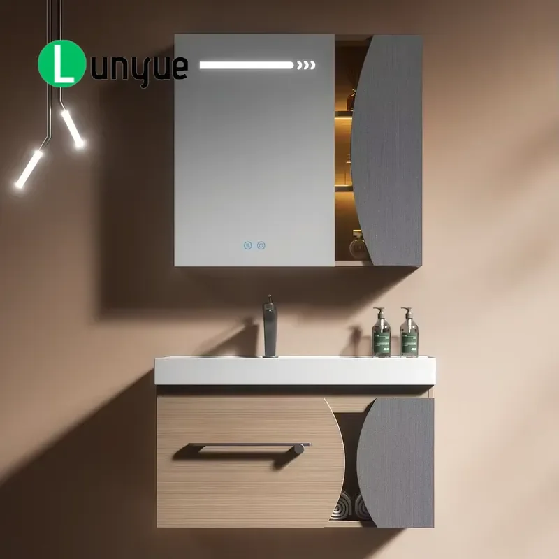 Modern Minimalist Wall Mounted Plywood Bathroom Vanity Cabinet Rectangular Washstand Sink Eco Friendly Durable Customizable