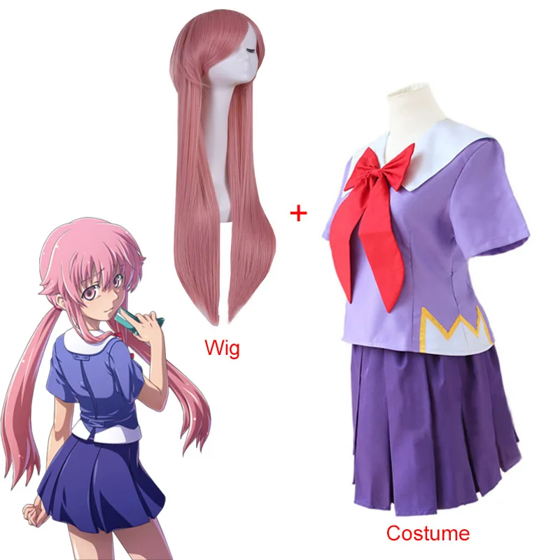 2nd amano yukiteru gasai yuno cosplay mirai nikki cosplay traje de halloween carnaval feminino uniforme da escola secundária tshirt saia peruca