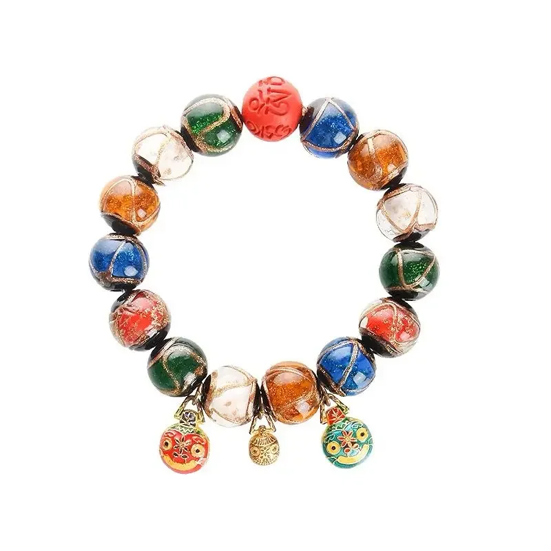 Pulsera de cinabrio de esmalte gris fragante de palacio de Pekín, brazalete colorido de la suerte, cadena de mano de año de vida Fa, punto escénico igual