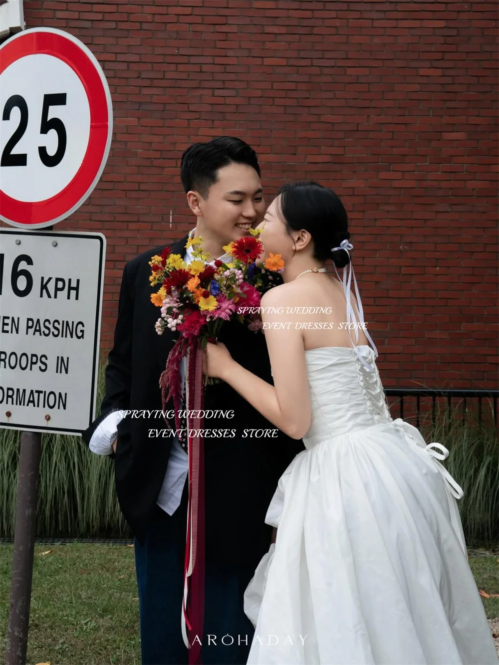 SPRAYING – robe de mariée en taffetas, sans bretelles, ivoire, séance Photo coréenne, ligne A Simple, longue, Corset personnalisé