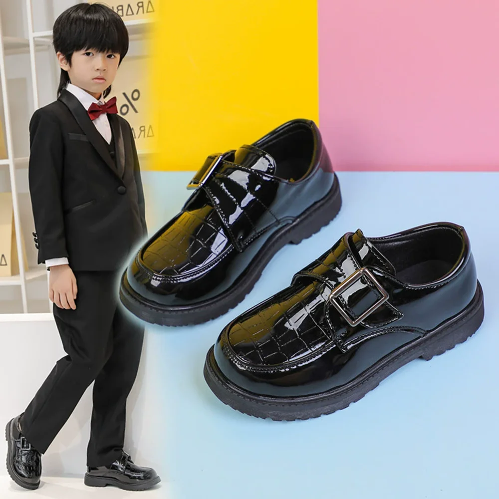 2026 New Boy's solid black leather shoes British style soft-soled primary school students' square-toed performance shoes