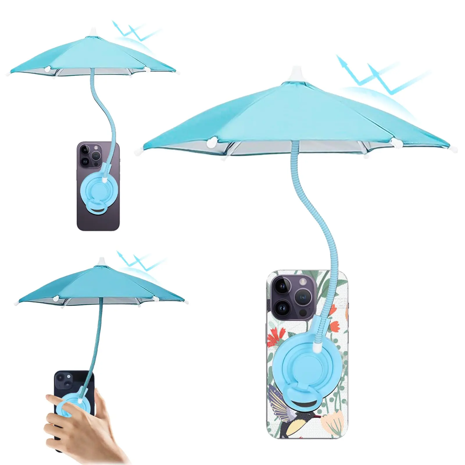 Magnetic Phone Umbrella for Sun - Flexible Adjustable Umbrella Handle,Sun Protection for Mobile Phones,Against Outdoor Bright