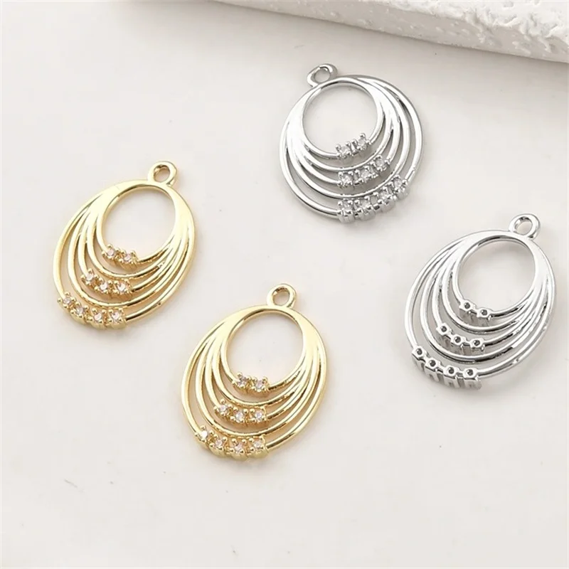 Min order 10pcs/lot zircon decoration geometry rounds shape copper floating locket beads diy jewelry garment accessory