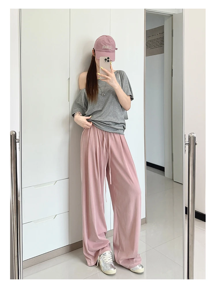 Damen-Jeans mit geradem Bein, Hose aus Lyocell-Stoff mit elastischem Bund, locker geschnittene Hose, schmal geschnittene, weit geschnittene Hose für den Alltag. – Detail 17