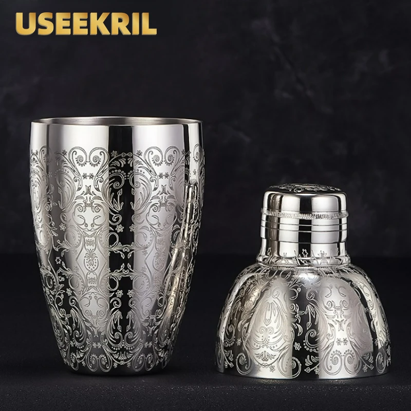 Engraving Vintage Bar Cocktail Shaker Stainless Steel Cocktail Boston Shaker Bartender Tools  Bar Tools For Home And Bar