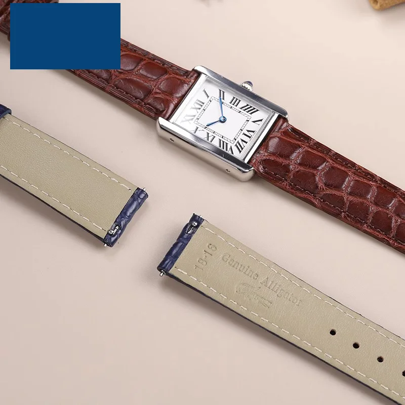 High quality Crocodile Skin WatchBand Bracelet For Cartier Tank London Solo men women Cowhide bottom watch strap 16mm 18mm 20mm