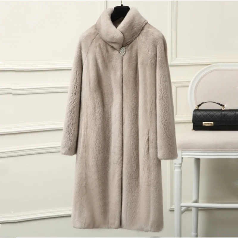 2024  Fashion Mink Whole Fur Women Long Winter Coat With Collar Real Natural Fur Winter Thick Slim Warm Female Mink Fur Jacket