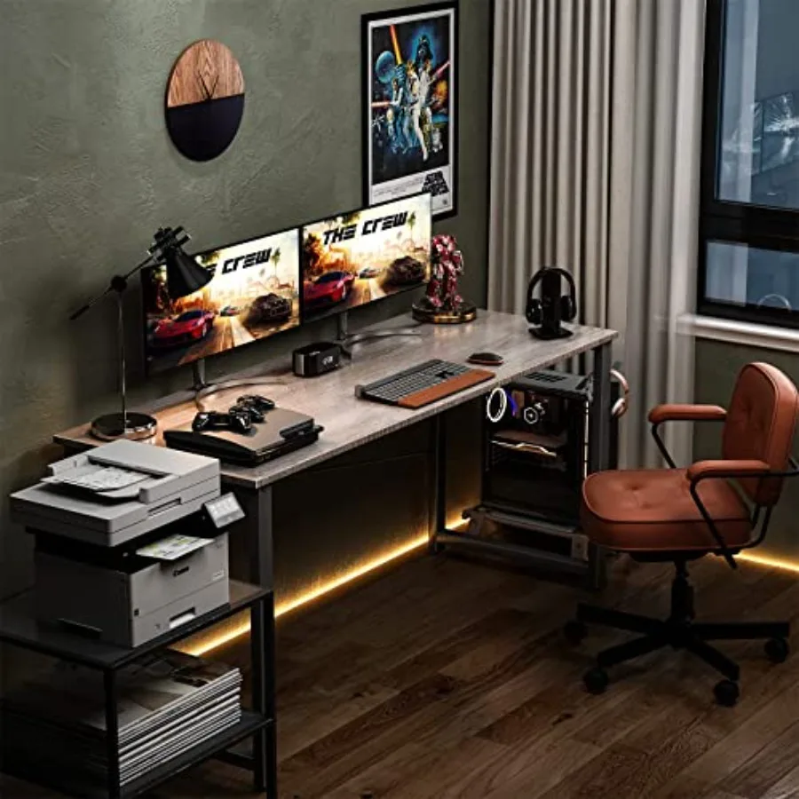 55 Inch Modern Simple Style Computer Desk for Home Office Study and Student Writing Desk in Grey Oak Finish Functional and Styl