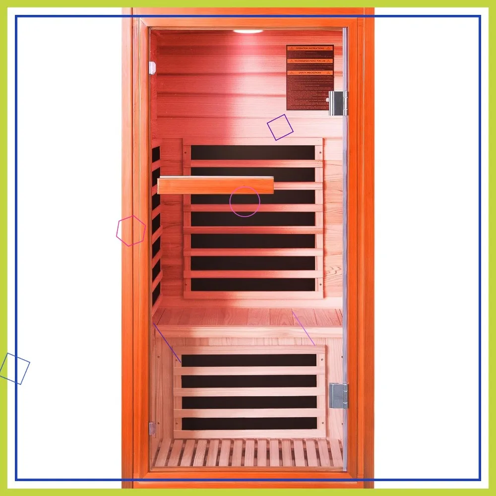 Einpersonen-Infrarot-Sauna mit Rotlichttherapie & Bluetooth-Lautsprecher, 1065W 110V Indoor Holz-Trockensauna, Einfache Montage