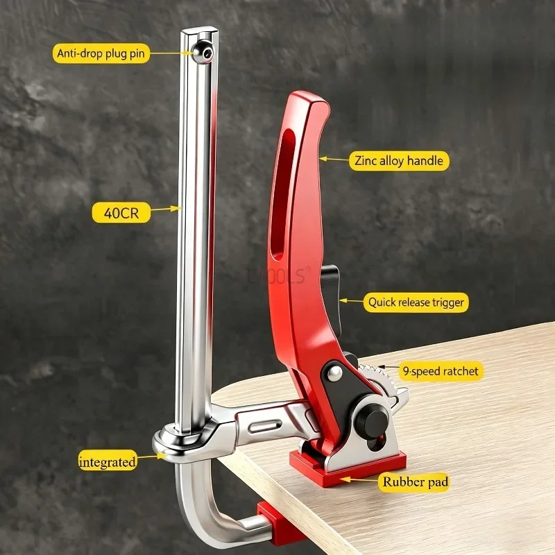 Quick Release Ratchet Track F-Clamp Heavy Duty Woodworking F Clamp Multifunctional Fixed Clamp for Carpenter Workpiece Holding