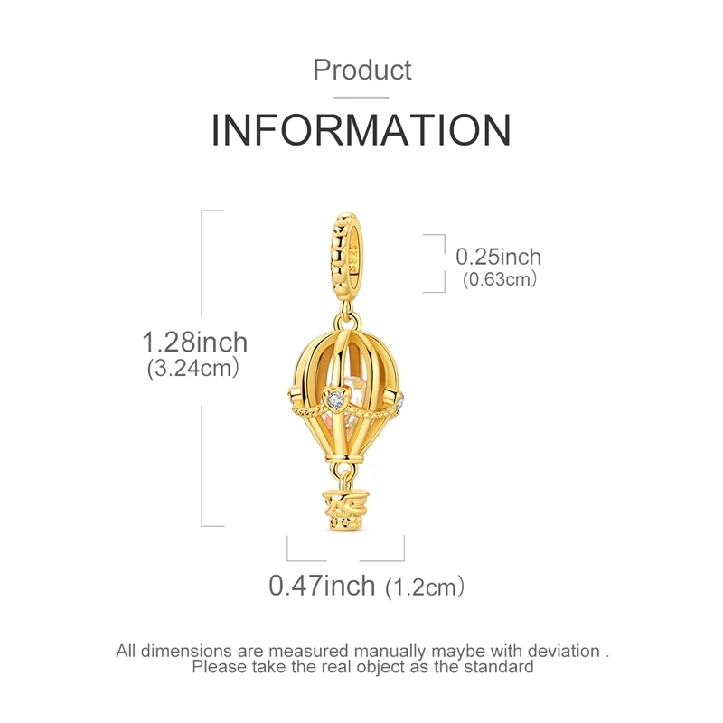 مولا 1 قطعة 925 فضة الذهبي منطاد الهواء الساخن دلايات الخرز صالح الأصلي سوار صنع غرامة مجوهرات النساء لتقوم بها بنفسك هدية