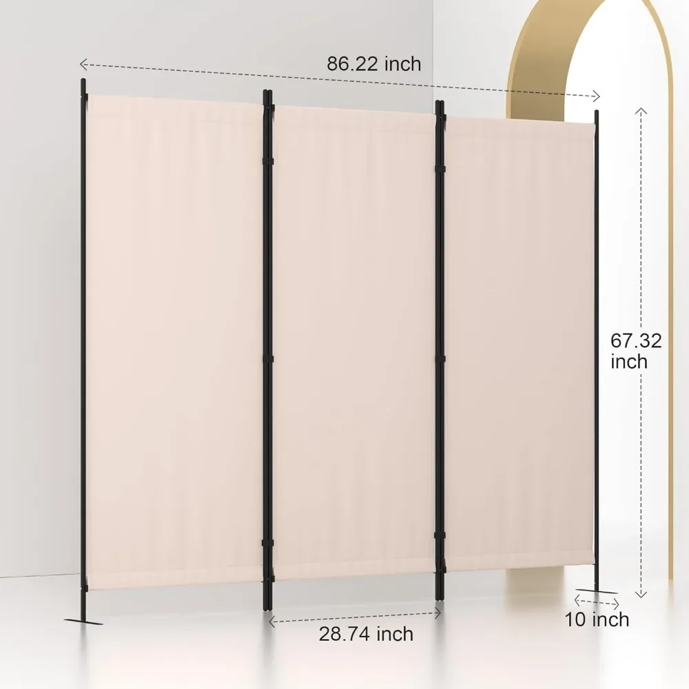 Room Divider, 3 Panel Folding Privacy Screen, Portable Separating with Metal Feet, Partition Room Dividers