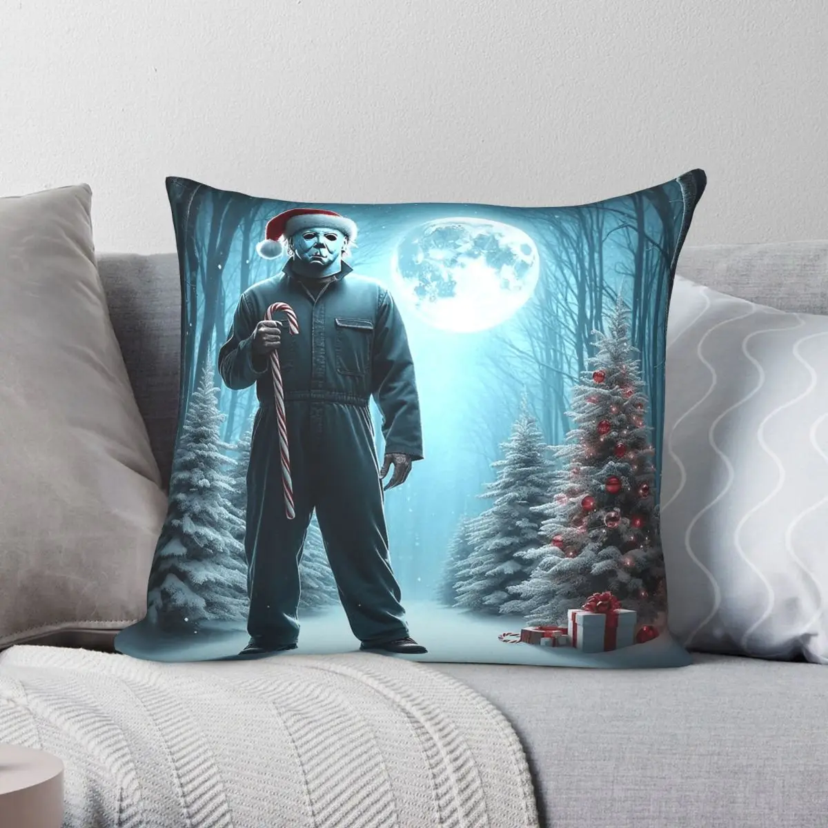 Michael Myers Christmas Time Pillowcase Polyester Linen Velvet Pattern Zip Decor Pillow Case Sofa Seater Cushion Cover