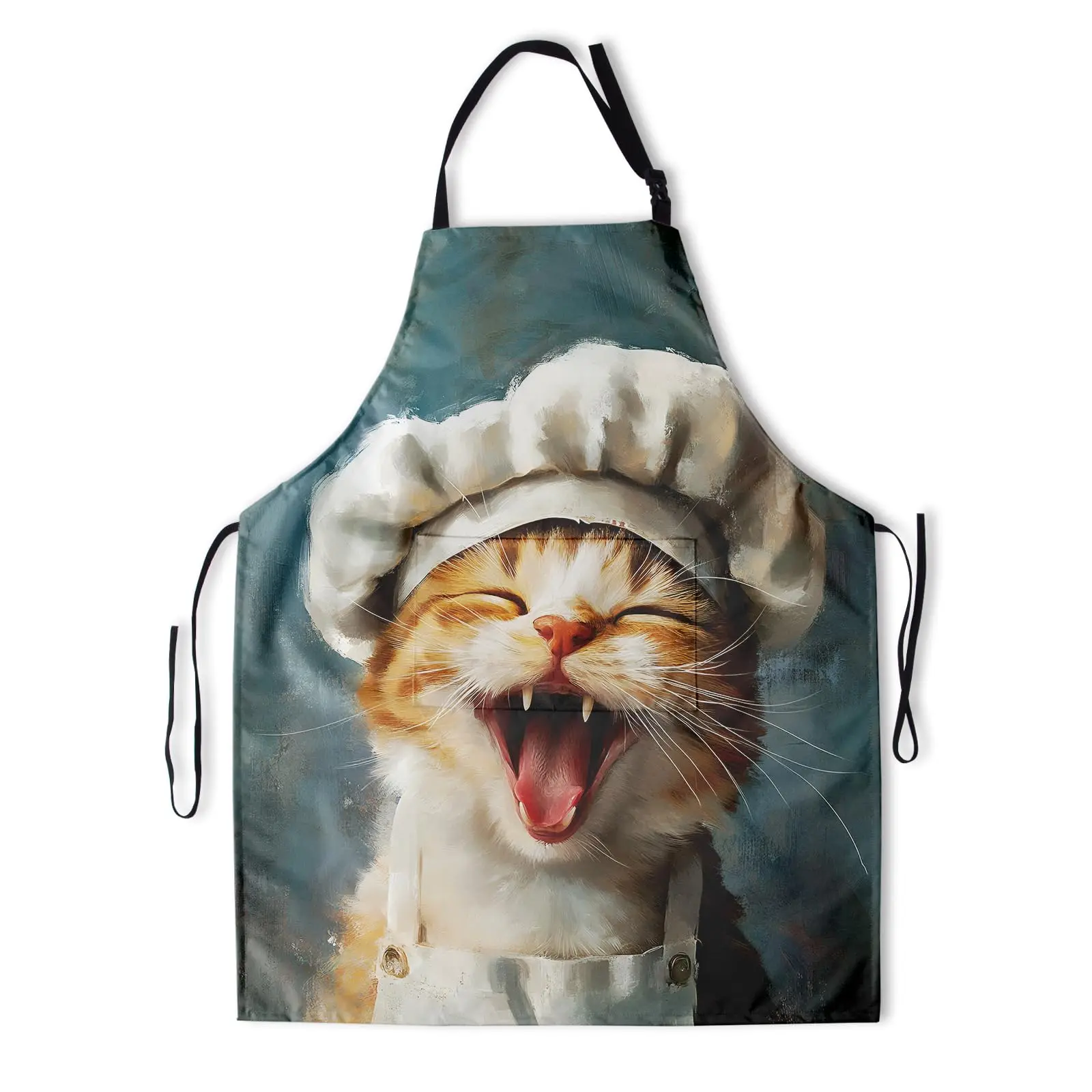 

Cat Chef Apron with Pockets Laughing Kitten Aprons Pet Animal Kitchen Chef Apron