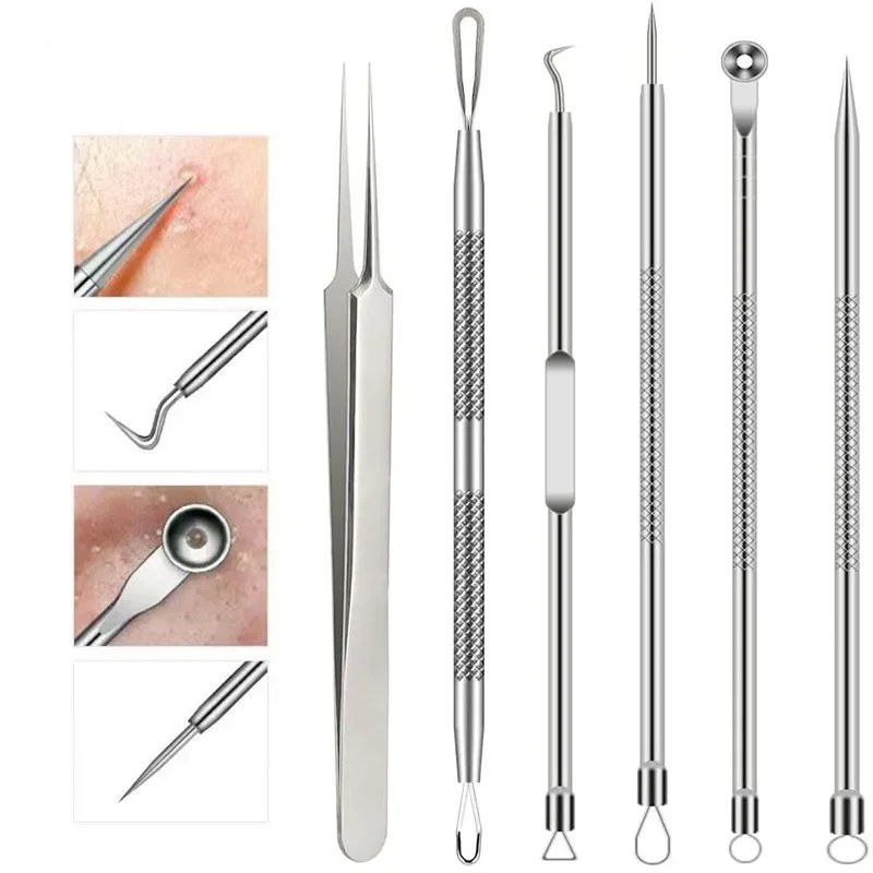 6PCS 페이스 클리닝 키트 여드름 제거 도구 블랙헤드 여드름 제거제 블랙 도트 리무버 여드름 도구 여드름 패치 여드름 LBHL16