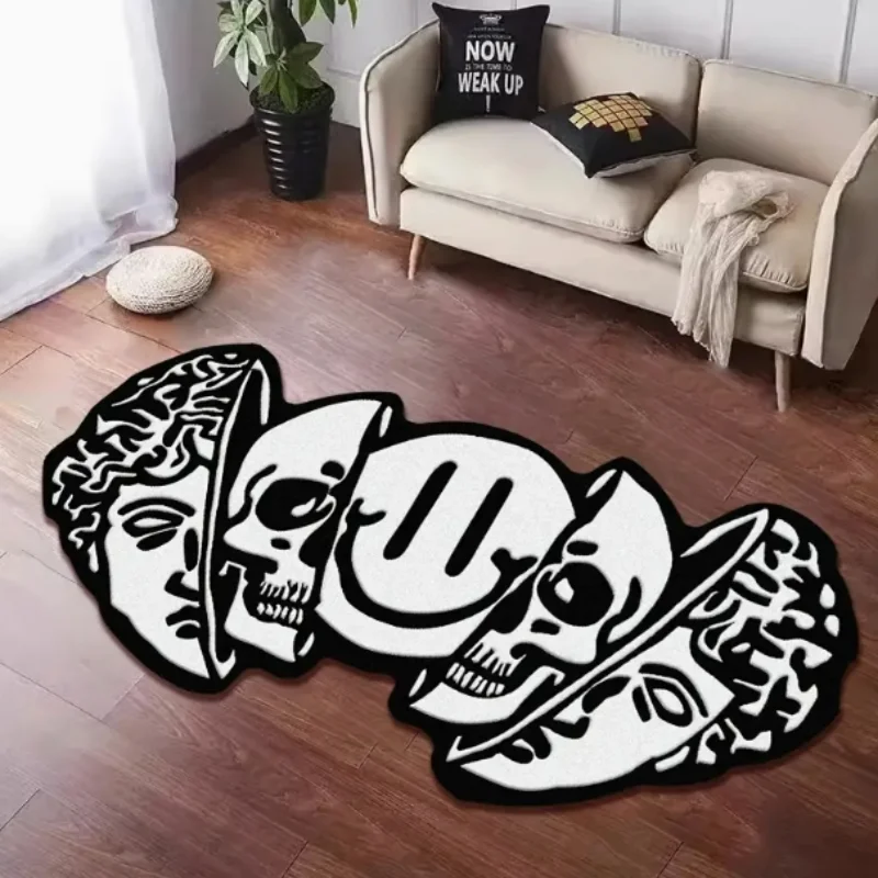 VIKAMA Teppich, amerikanischer kreativer großer Teppich mit Totenkopfmuster, weicher, flauschiger, einzigartiger Teppich für Wohnzimmer, Schlafzimmer, Heimdekoration