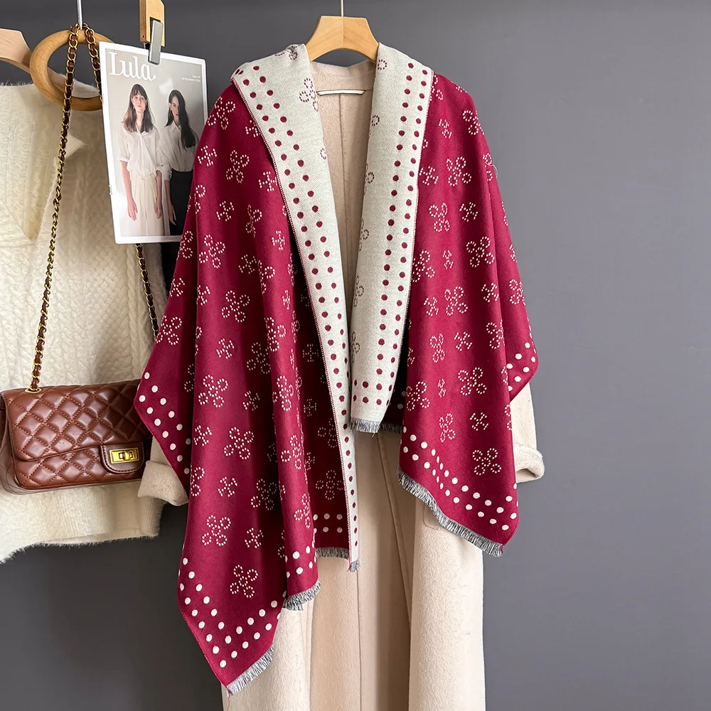 

Polka Dot Flowers Soft Acrylic Cashmere Shawl Long Scarf Women Winter Fashion Warm Neckerchief Spring Autumn Cape Versatile