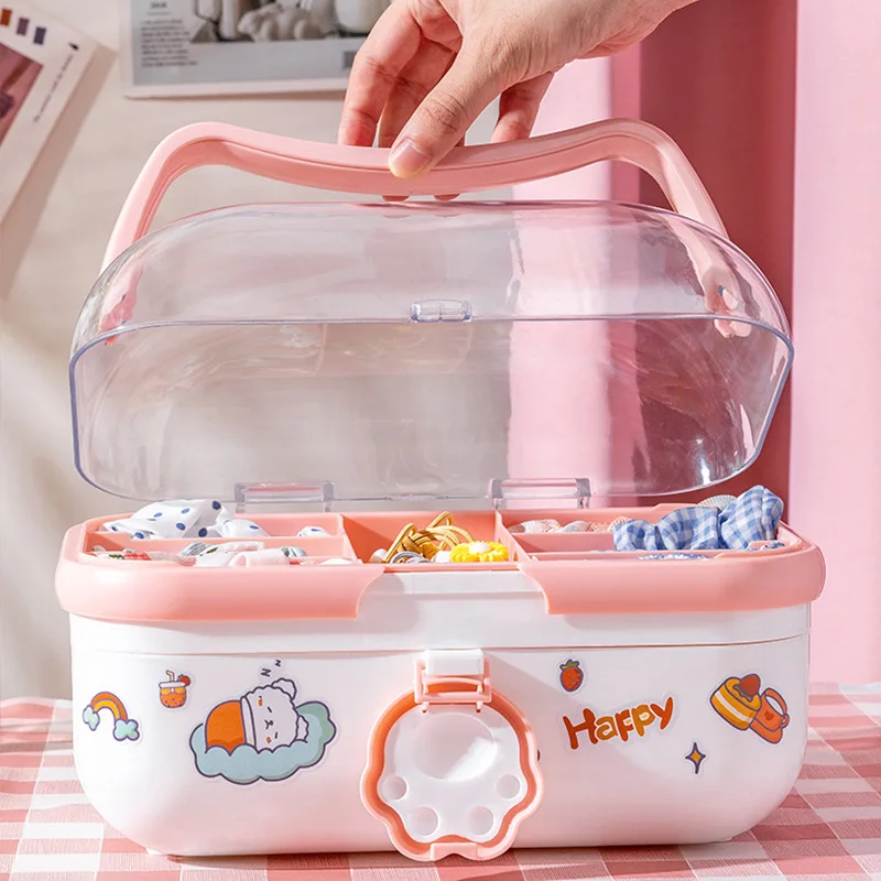 Children's Jewelry and Hair Accessories Storage Box Cute Girl Hair Clip Headband Rubber Band Office Supplies Pen Holder Box