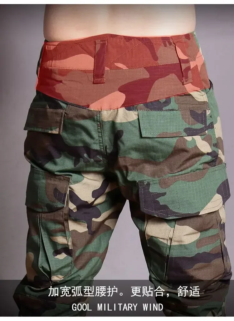 RU Camo Taktische Sets Männer Im Freien Atmungsaktive Langarm T Shirts + Multi-tasche Gerade Cargo Hose 2Pcs anzug Training Kampf Set – Detail 13